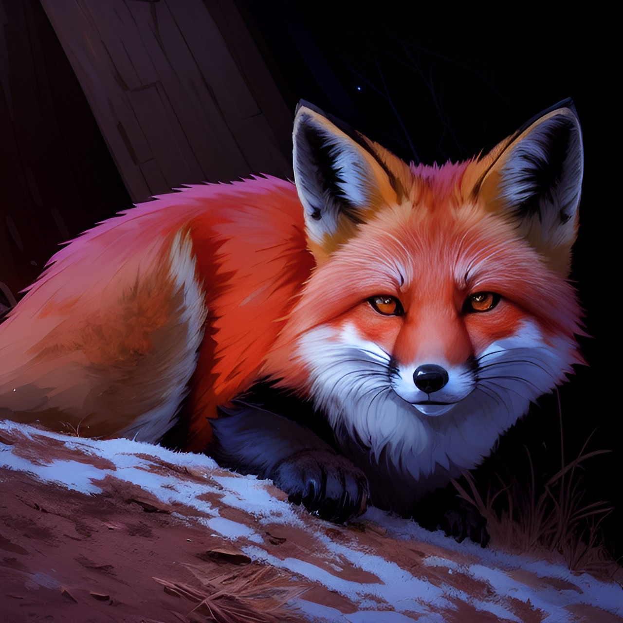 A fox on the ground